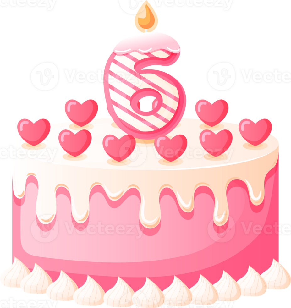 Love Birthday Cake with Candle Number 6 png