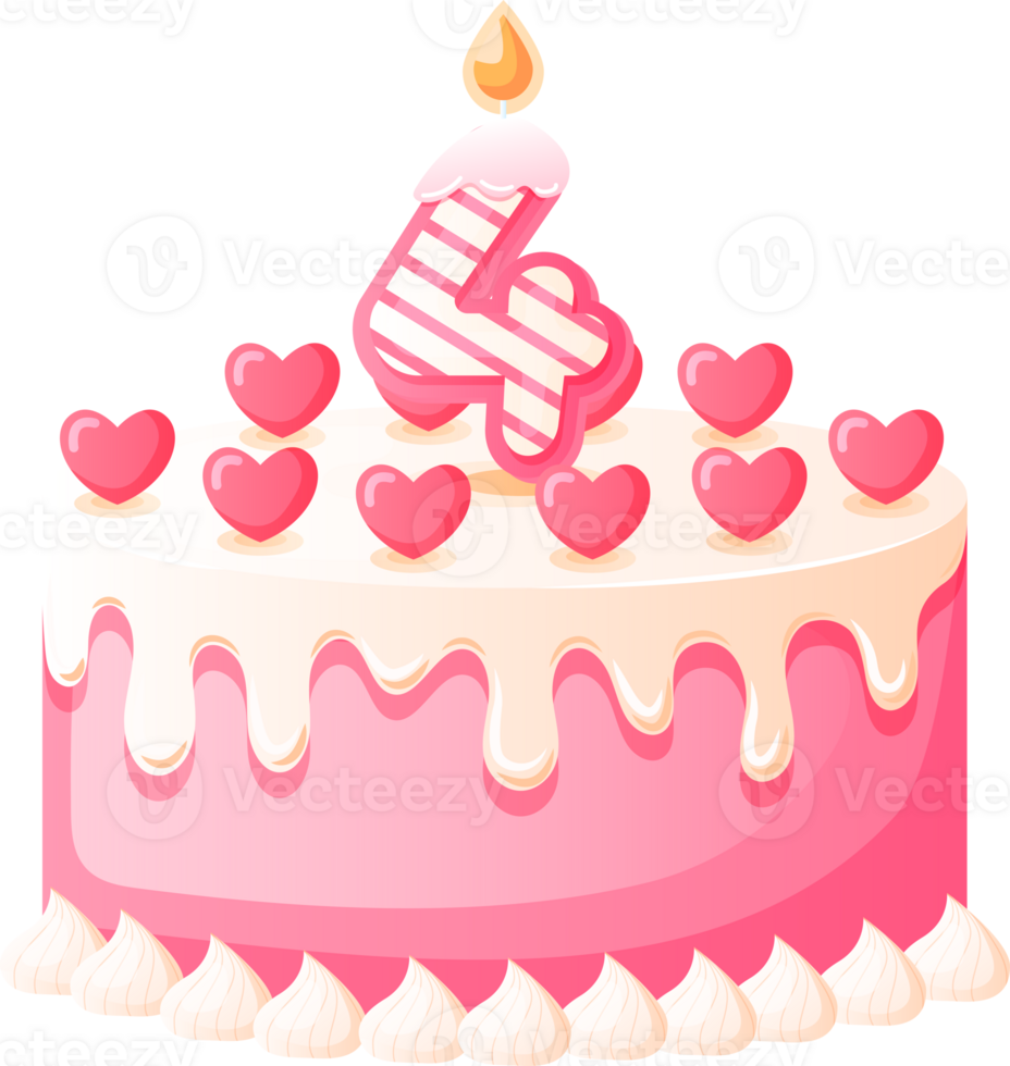 Love Birthday Cake with Candle Number 4 png