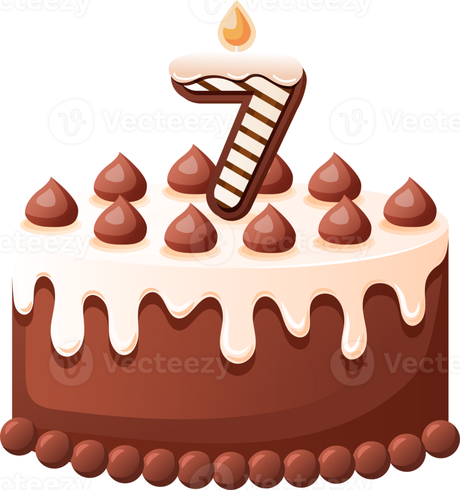 Chocolate Birthday Cake With Candle Number 7 png