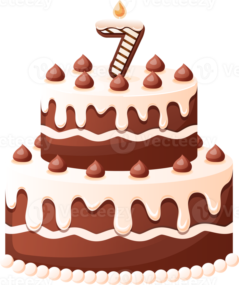 Chocolate Birthday Cake With Candle Number 7 png