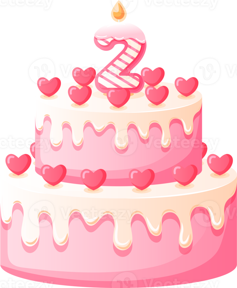 Love Birthday Cake with Candle Number 2 png