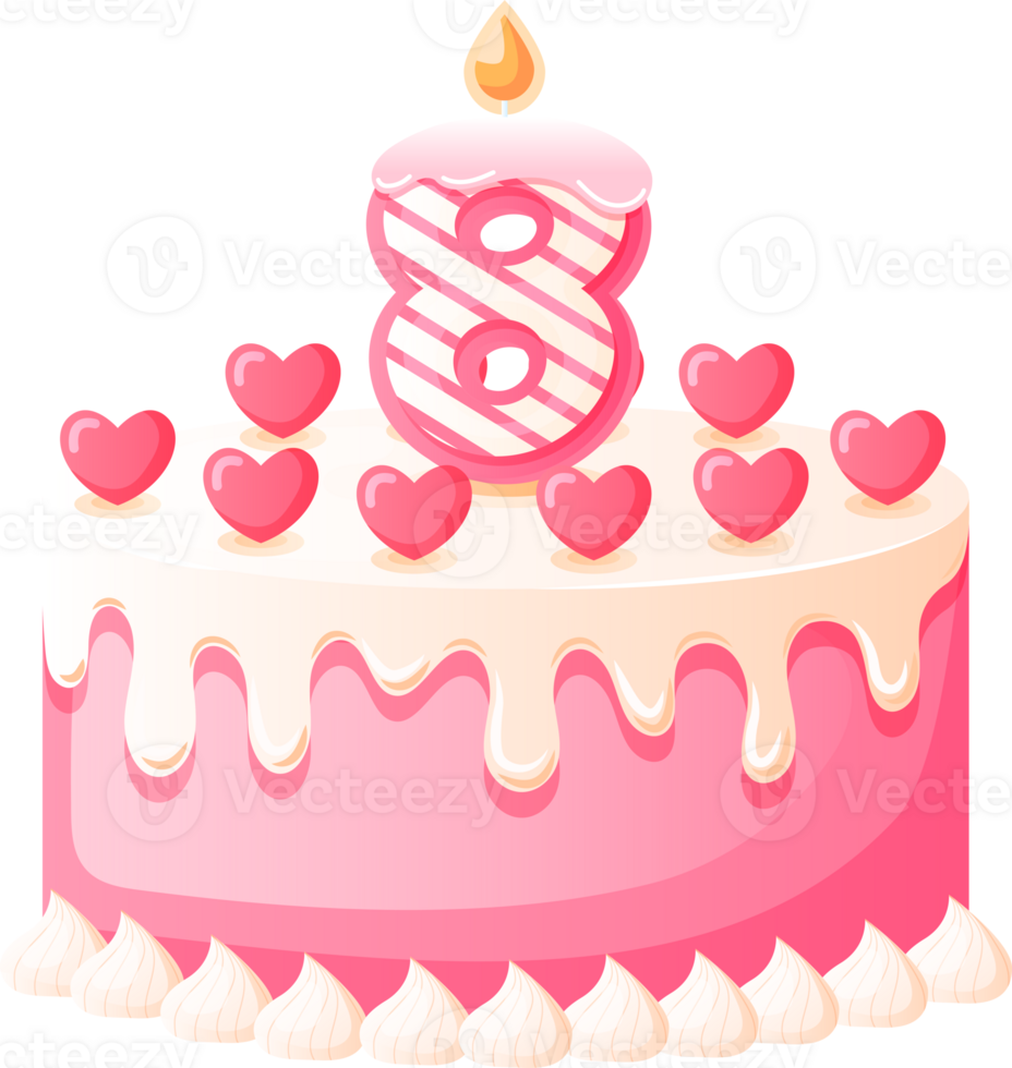 Love Birthday Cake with Candle Number 8 png