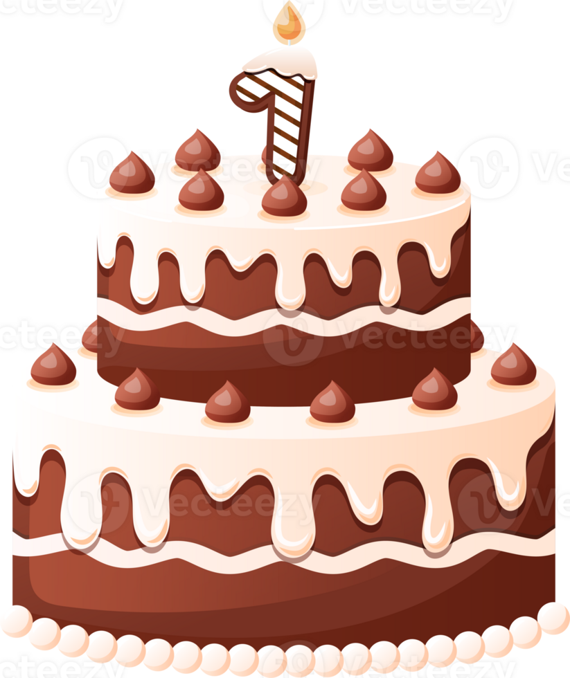 Chocolate Birthday Cake With Candle Number 1 png