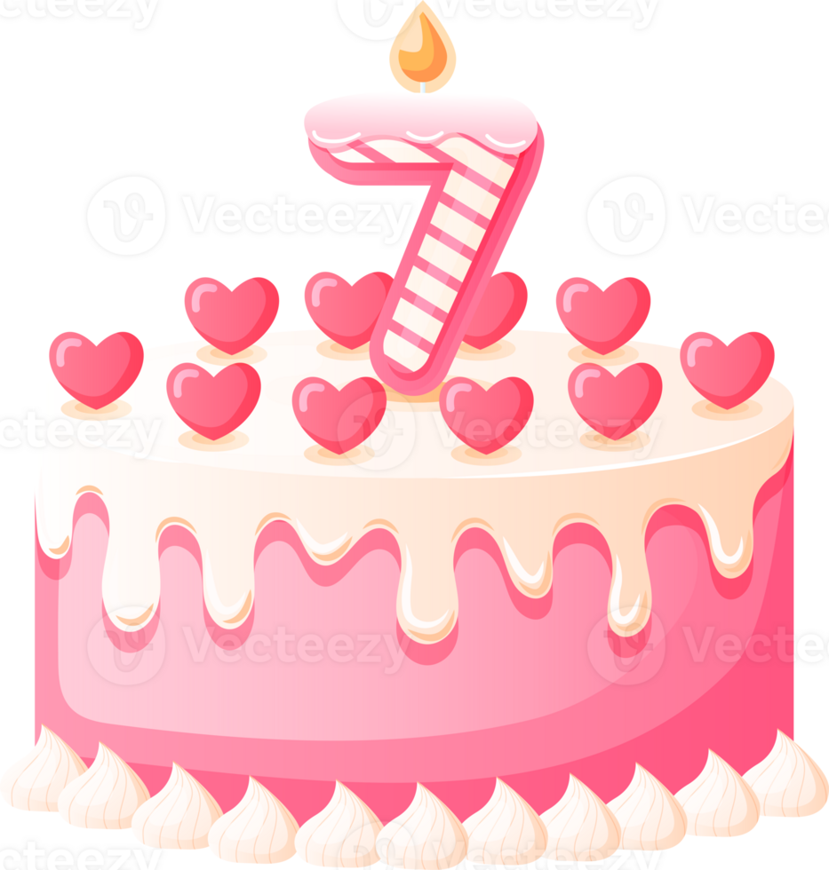 Love Birthday Cake with Candle Number 7 png