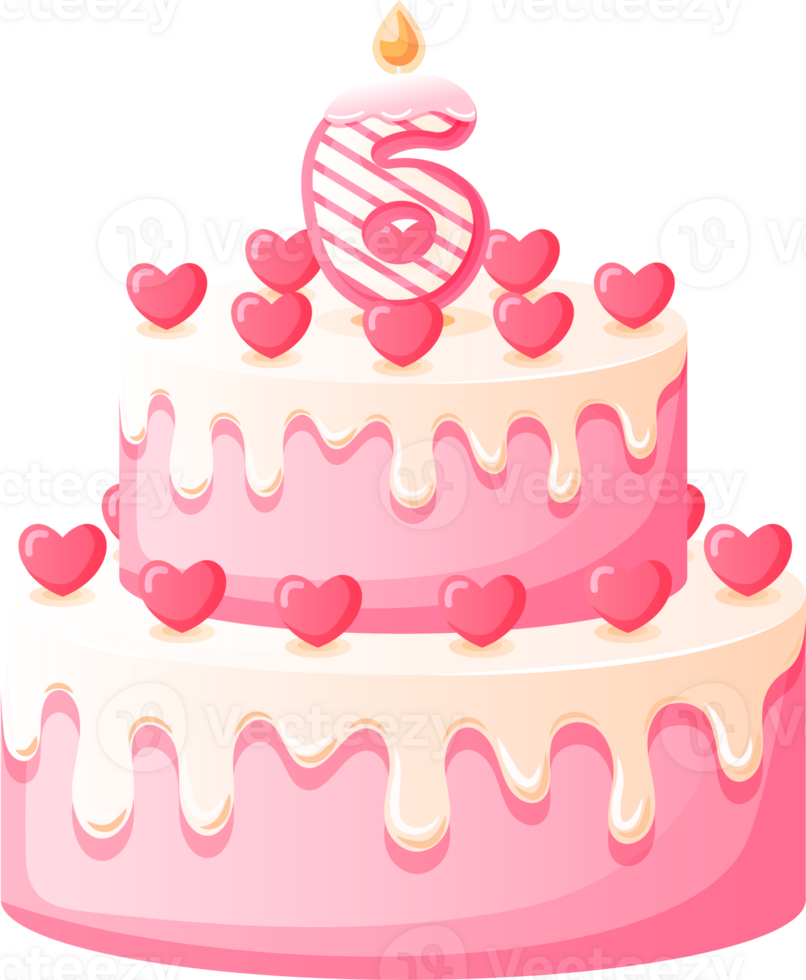 Love Birthday Cake with Candle Number 6 png