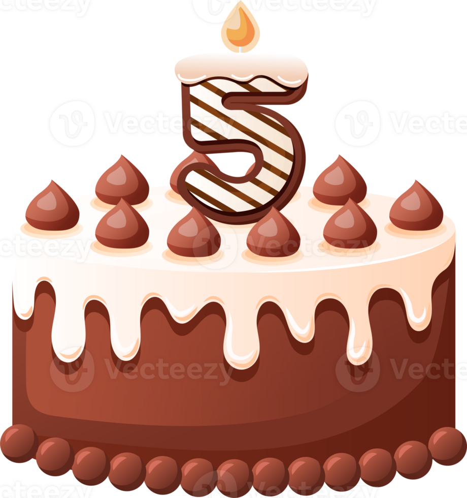 Chocolate Birthday Cake With Candle Number 5 png