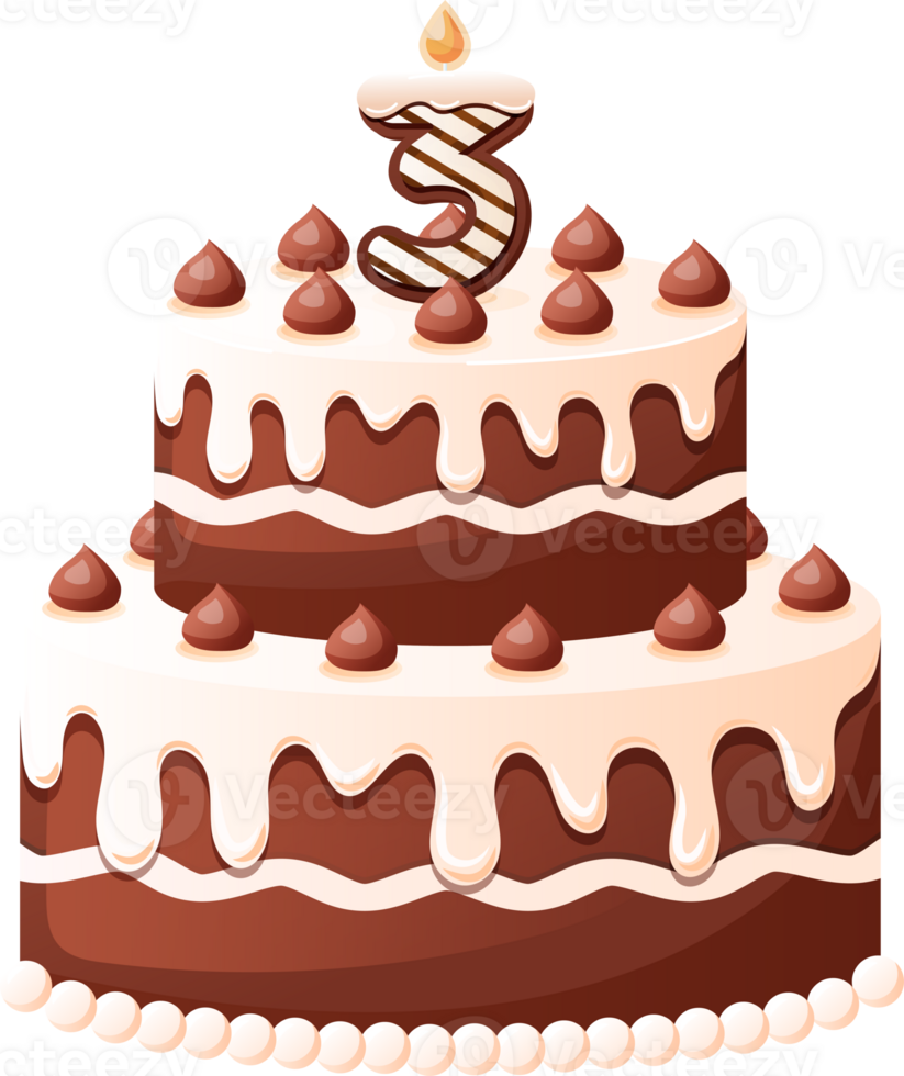 Chocolate Birthday Cake With Candle Number 3 png