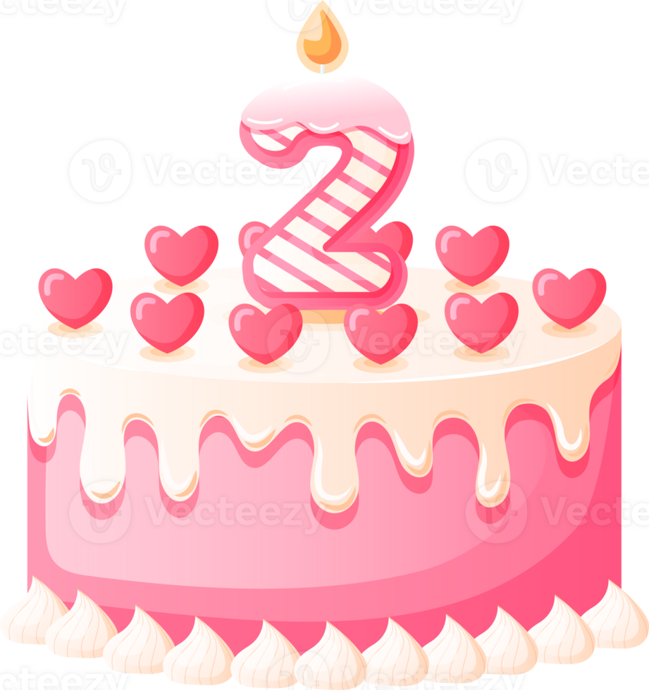 Love Birthday Cake with Candle Number 2 png