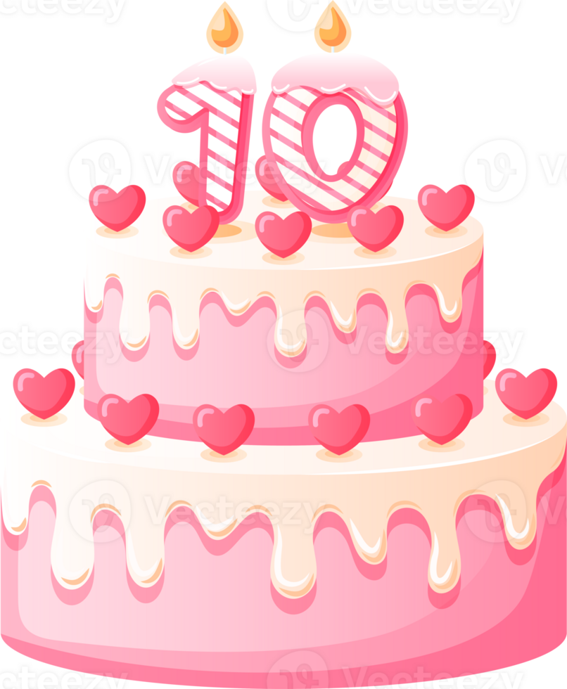 Love Birthday Cake with Candle Number 10 png