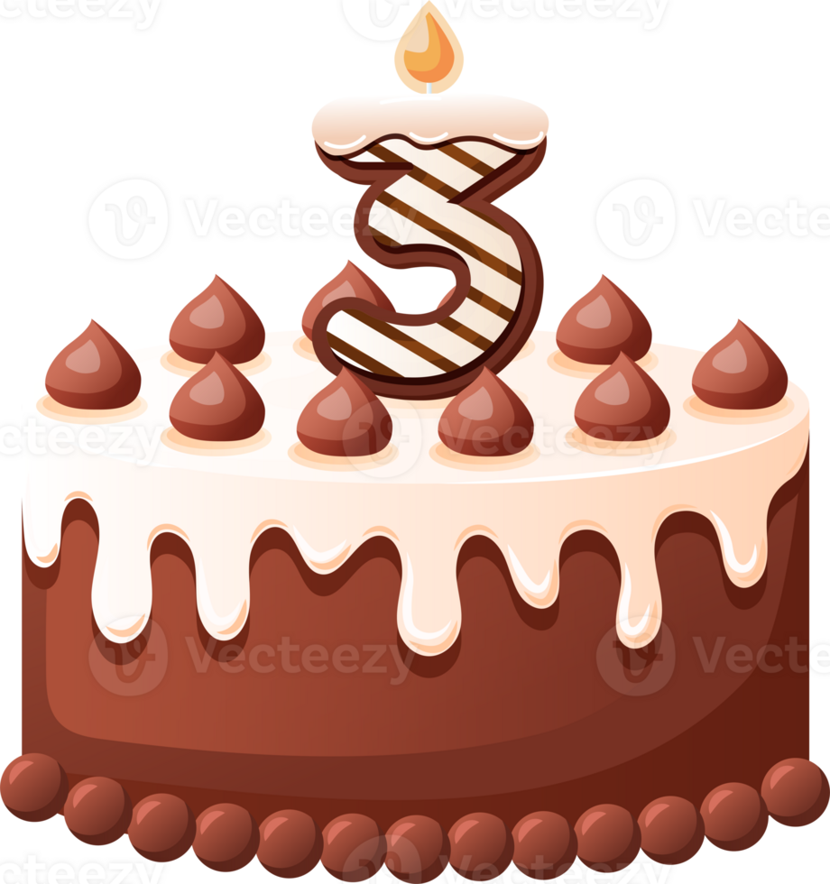 Chocolate Birthday Cake With Candle Number 3 png
