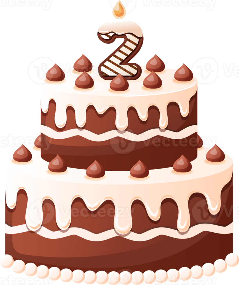 Chocolate Birthday Cake With Candle Number 2 png