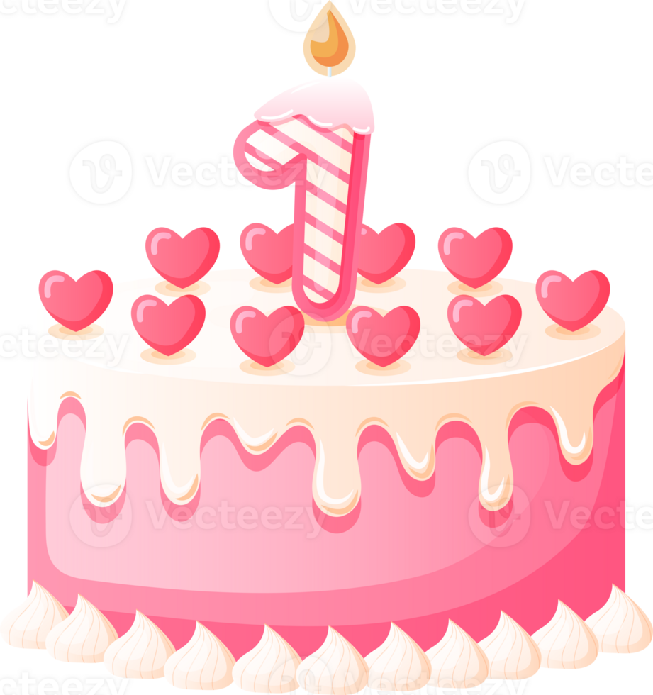 Love Birthday Cake with Candle Number 1 png