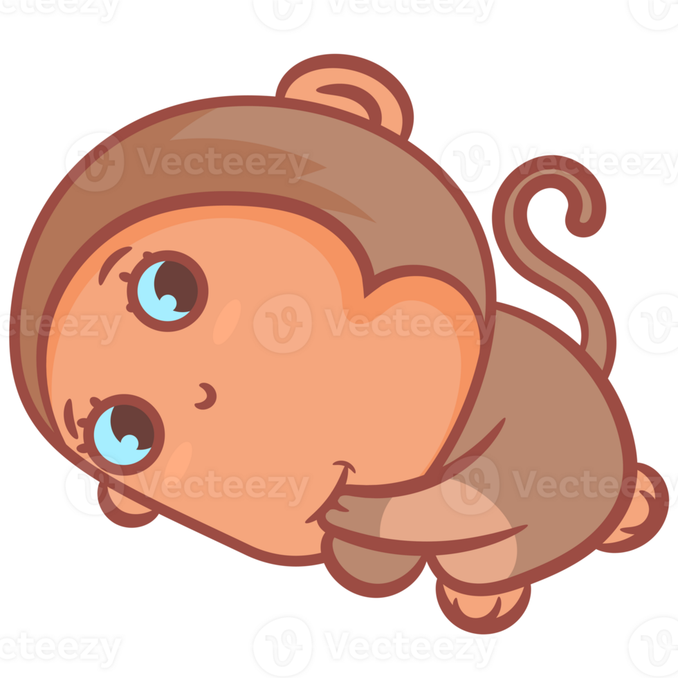 Monkey little boy cartoon smiling and shy gesture png