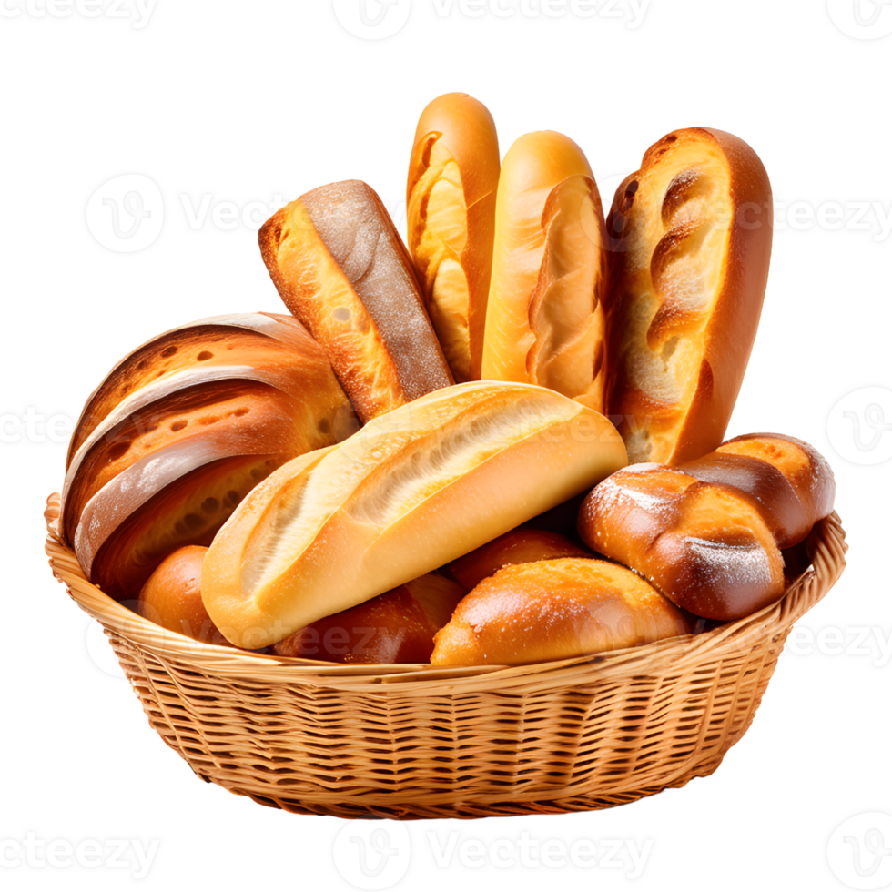 AI generated Breads in a Basket Isolated on Transparent Background png