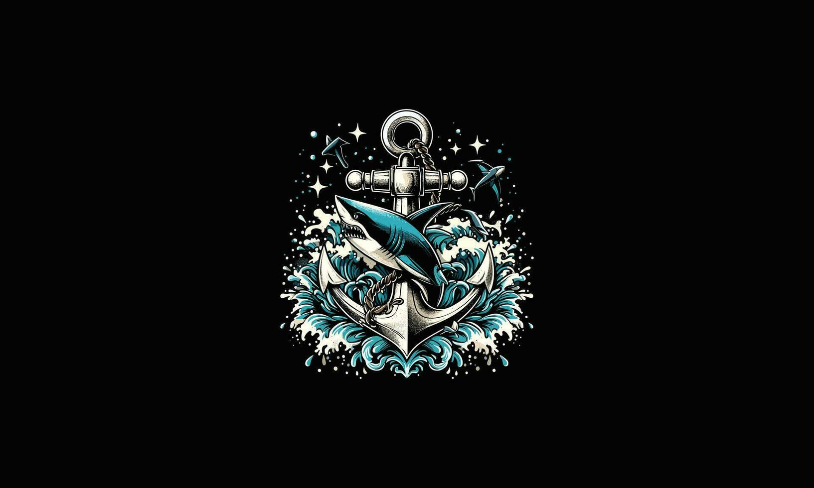 anchor and shark vector illustration artwork design