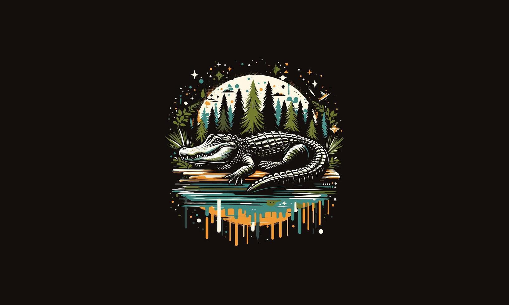 head crocodile on forest vector illustration artwork design
