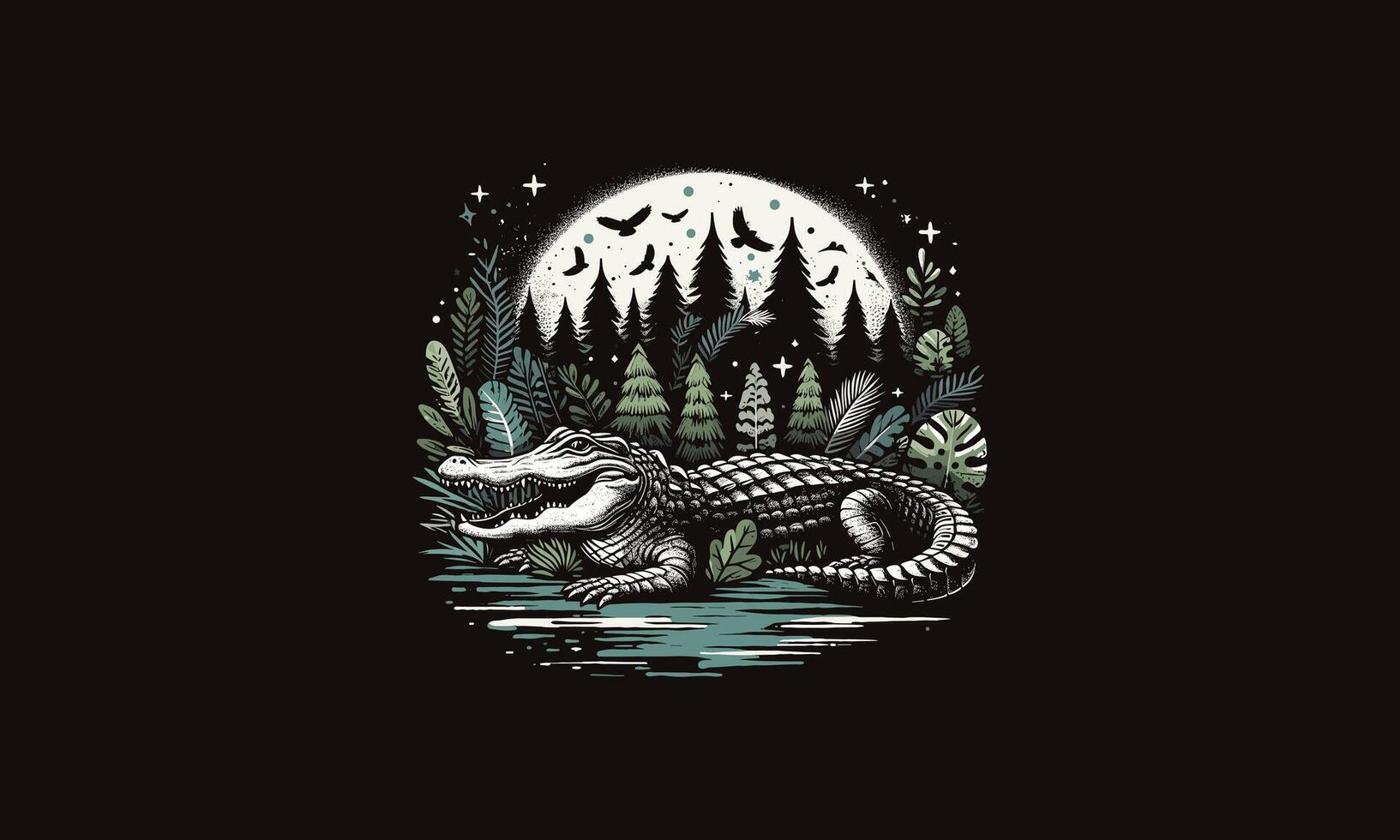head crocodile on forest vector illustration artwork design
