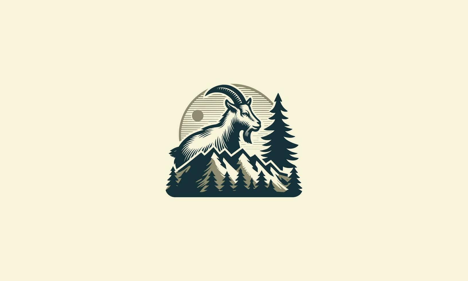 cabra en montaña vector ilustración logo diseño