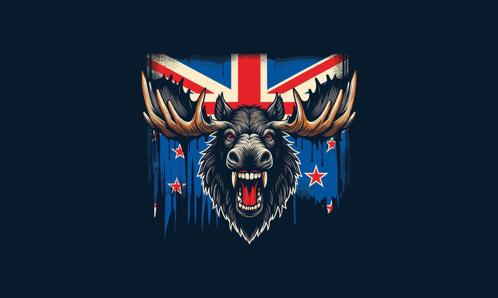 head moose with flag australia vector artwork design
