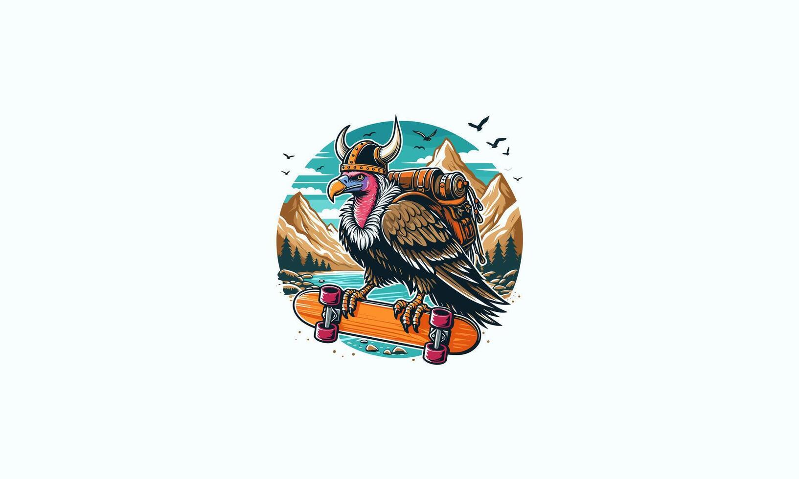 vulture wearing hat viking and backpack vector artwork design