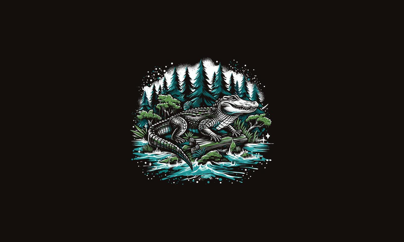 head crocodile on forest vector illustration artwork design