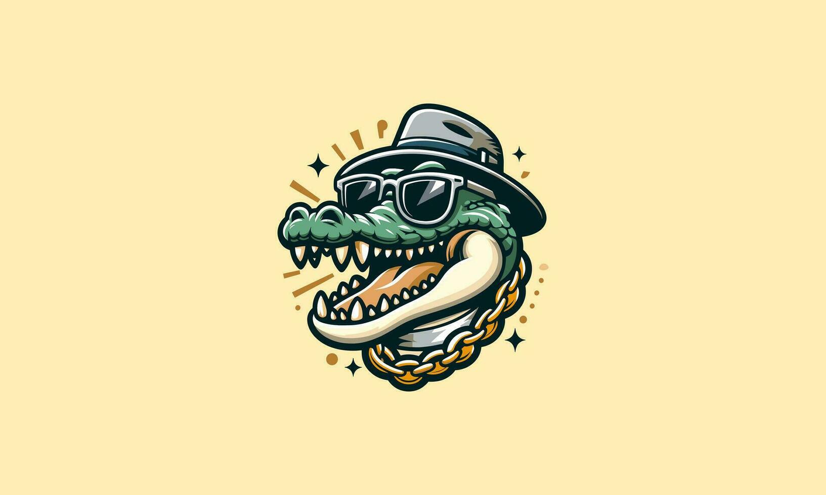 head crocodile wearing sun glass and hat vector mascot design