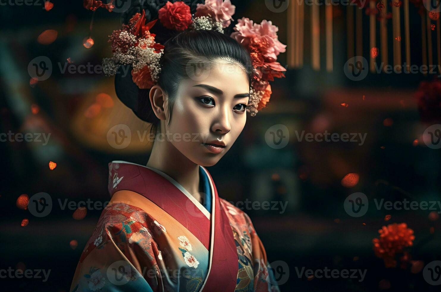 ai generado japonés niña en tradicional atuendo. generar ai foto