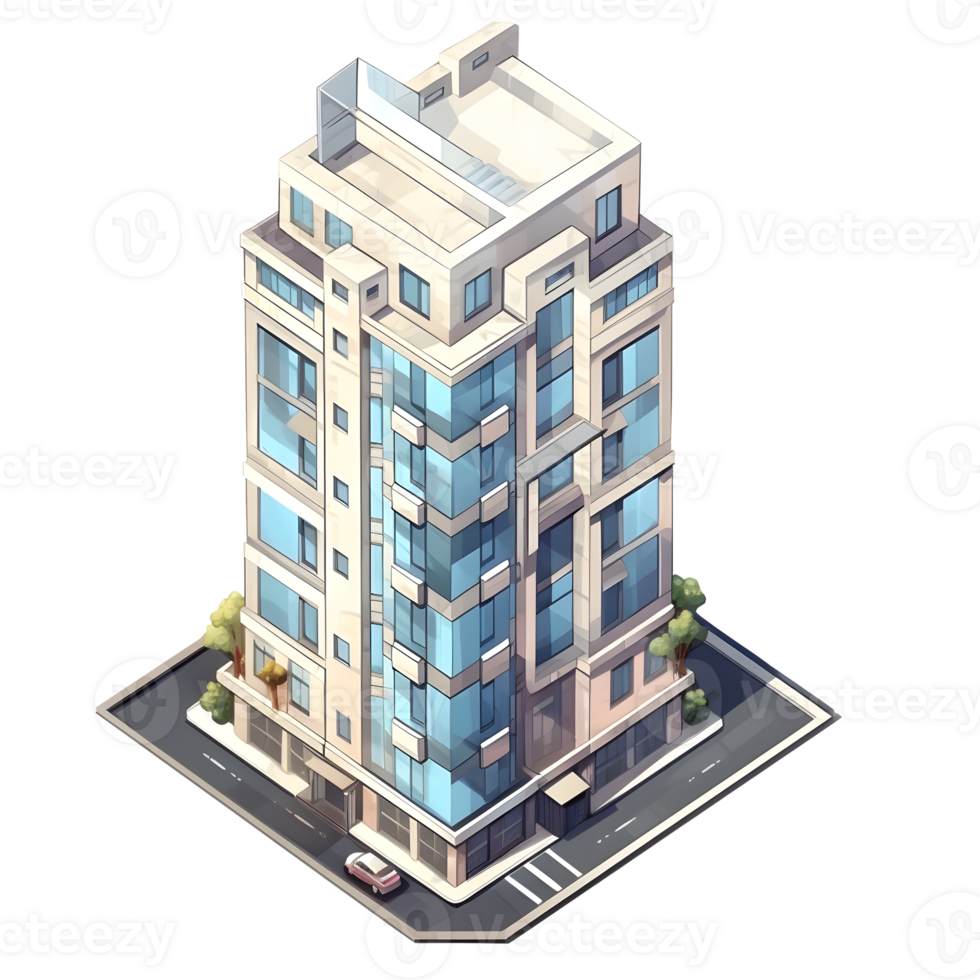 AI generated Watercolor of isometric building. Isolated no background Generative Ai png