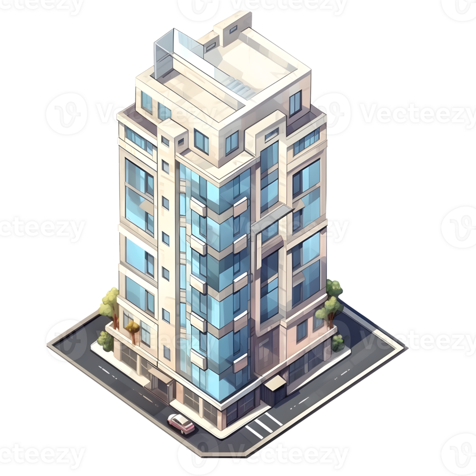 ai gerado aguarela do isométrico prédio. isolado não fundo generativo ai png