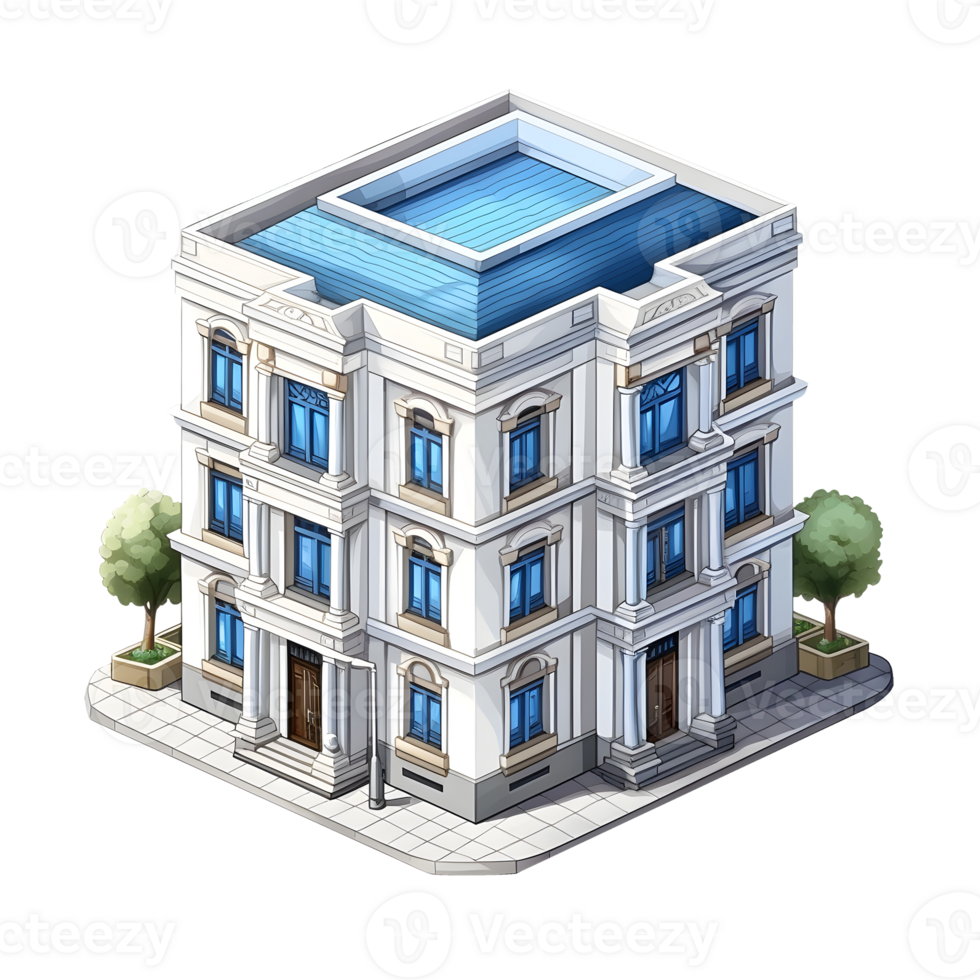AI generated Watercolor of isometric building. Isolated no background Generative Ai png