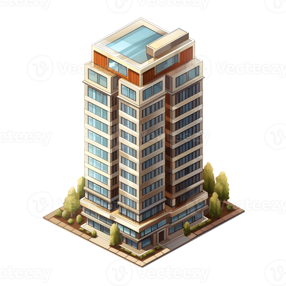 AI generated Isometric building watercolor style. Isolated no background Generative Ai png