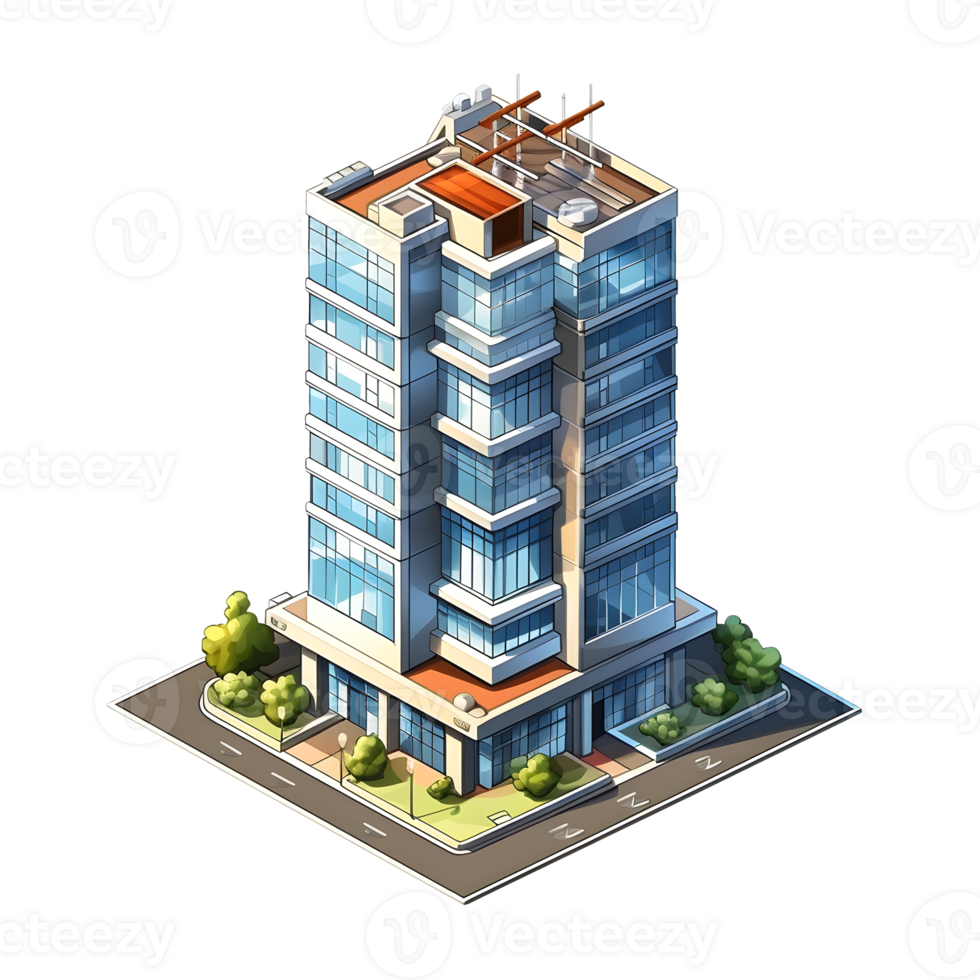 AI generated Watercolor of isometric building. Isolated no background Generative Ai png