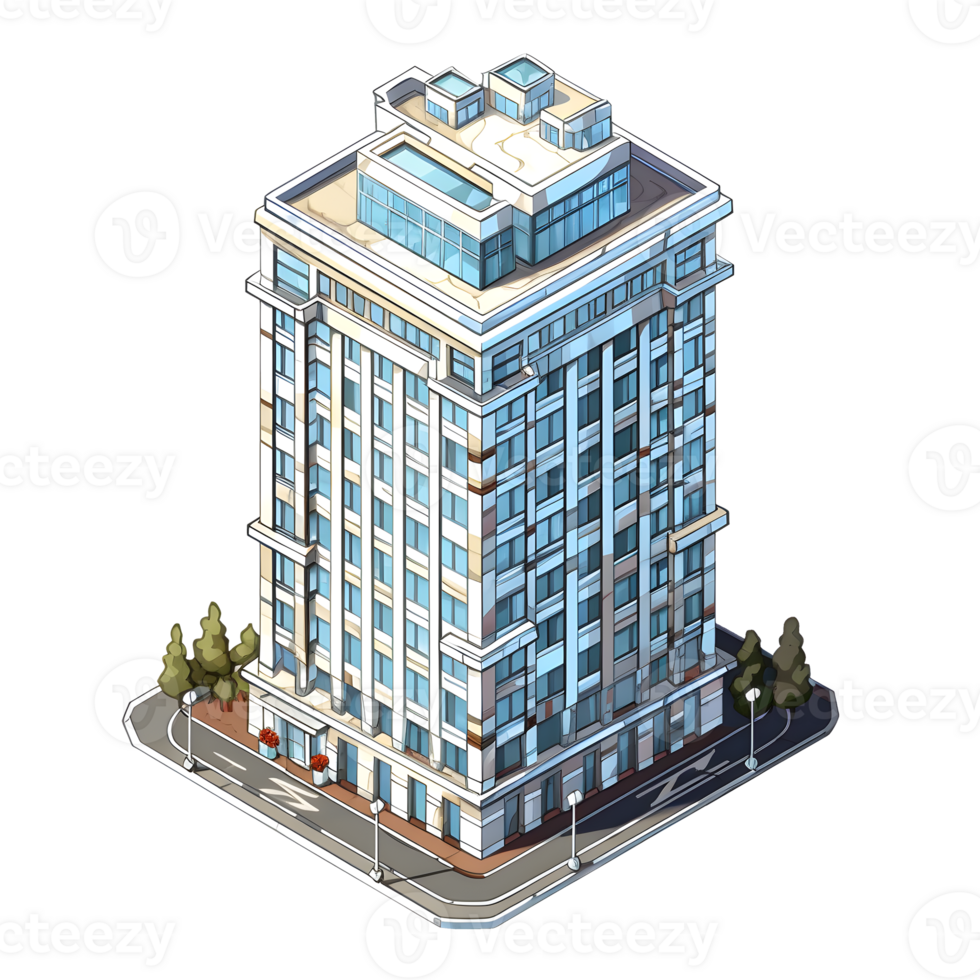 AI generated Watercolor of isometric building. Isolated no background Generative Ai png