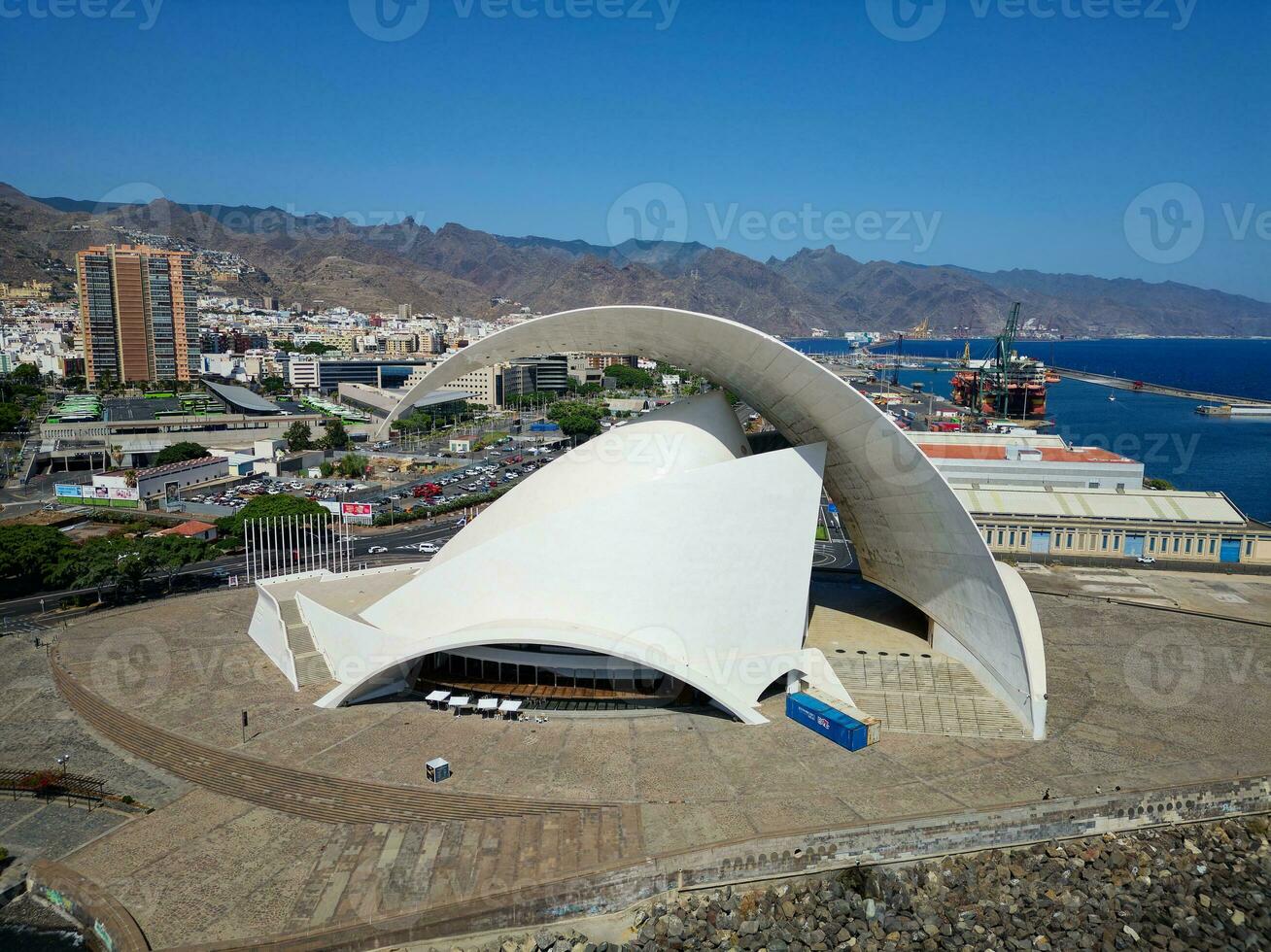 Aerial view of the Auditorium of Tenerife Adan Martin in the Canary Islands, Spain. Famous city destination for holidays and vacation. photo