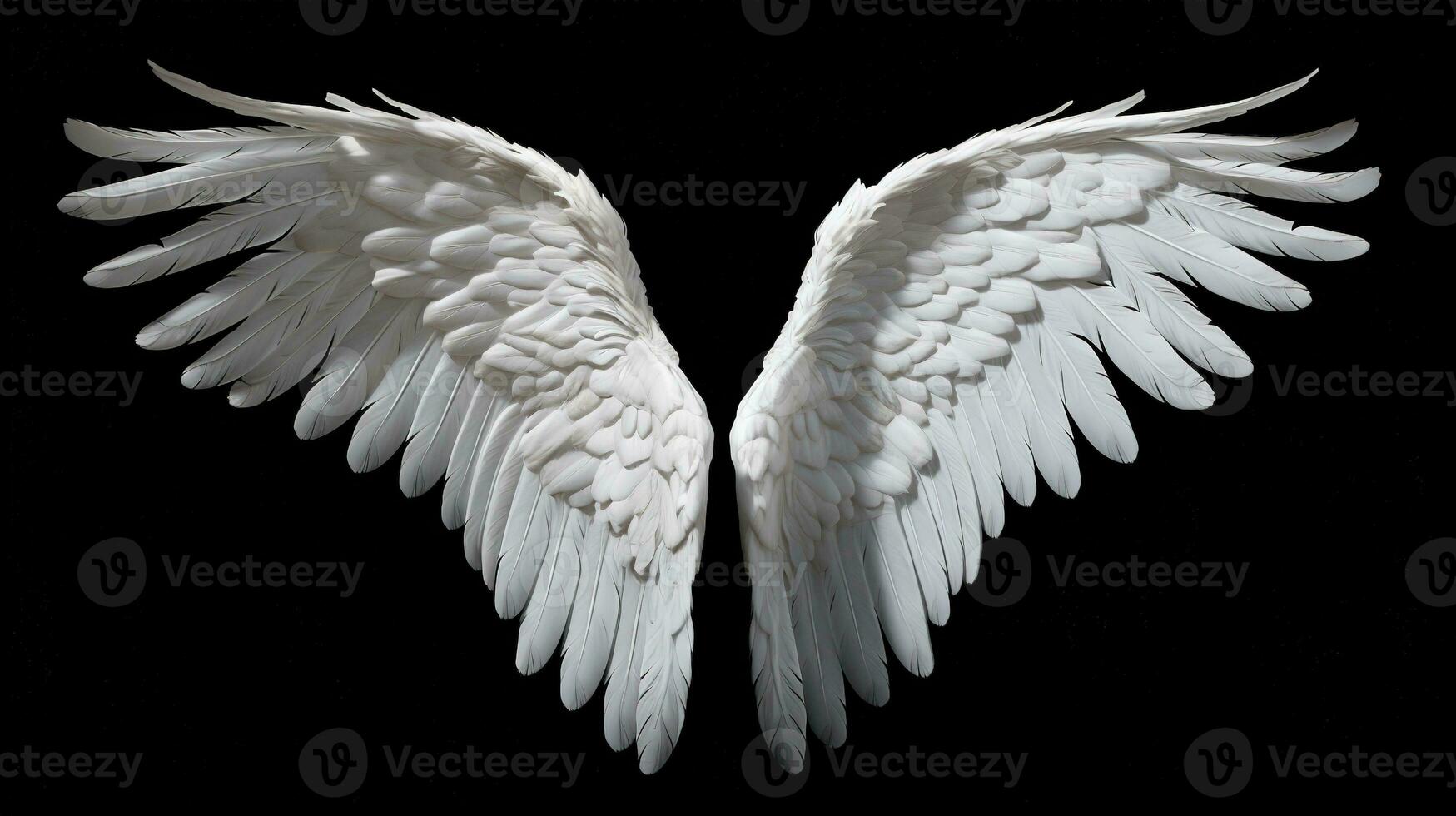 AI generated Angel Wings on Black Background. Guardian, Divine, Ethereal photo