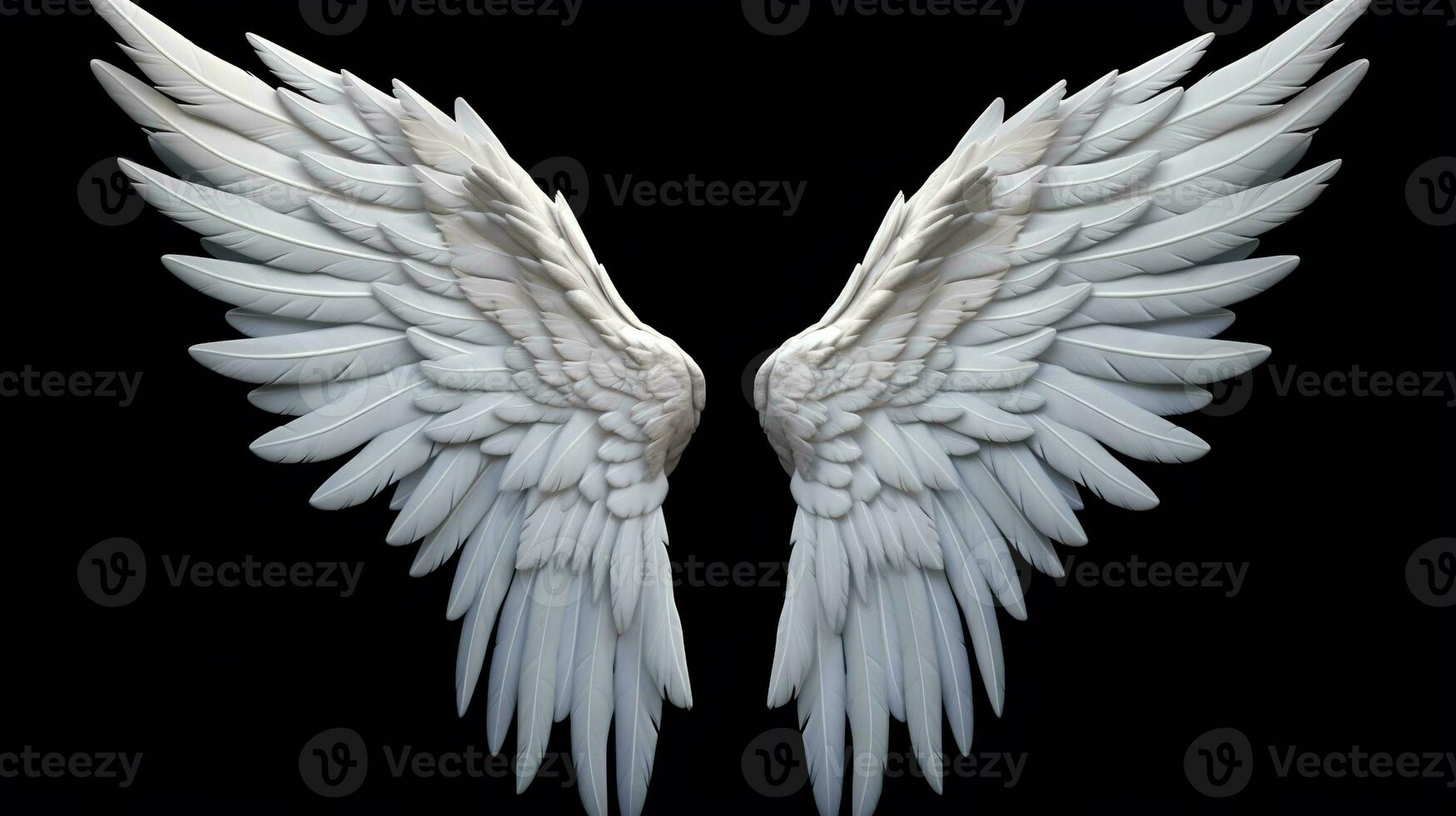AI generated Angel Wings on Black Background. Guardian, Divine, Ethereal photo