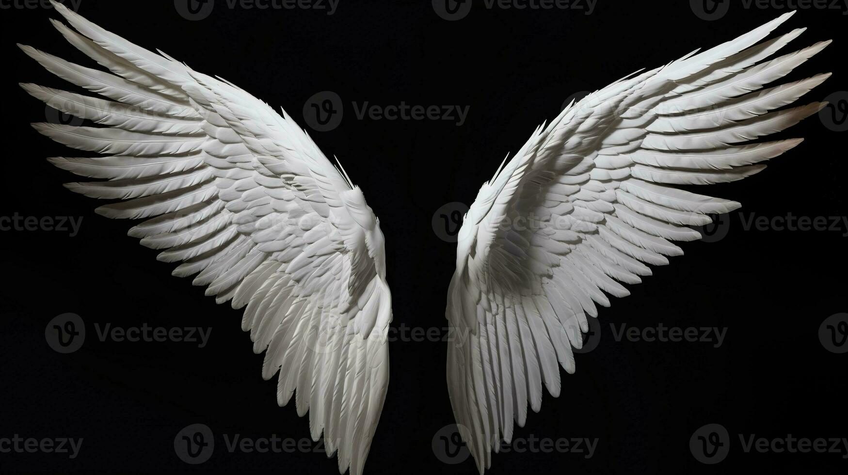 AI generated Angel Wings on Black Background. Guardian, Divine, Ethereal photo