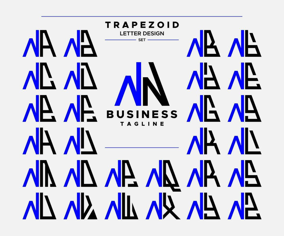 Modern line abstract trapezoid letter N NN logo design set vector