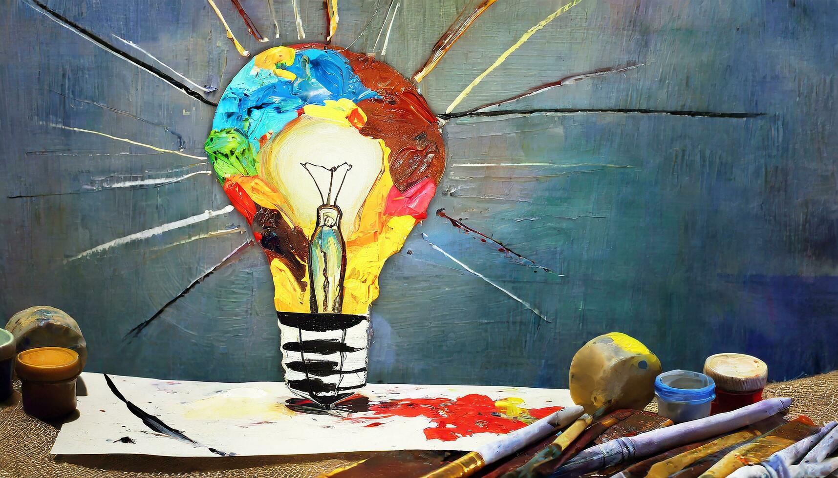 AI generated Creativity cocnept, with lightbulb made from oil paint mix. photo