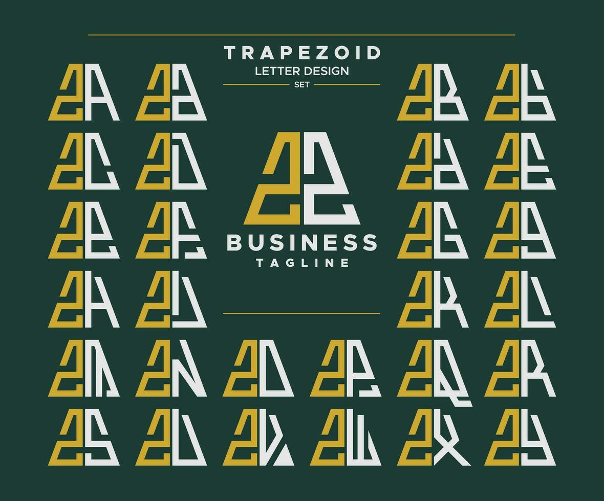 Set of geometric trapezoid shape letter Z ZZ logo design vector