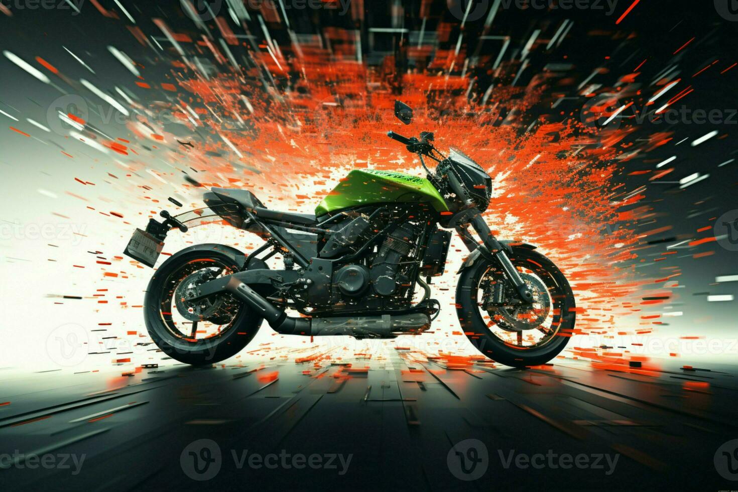 AI generated Pixel perfection Trails behind a heavy bike create dynamic imagery photo