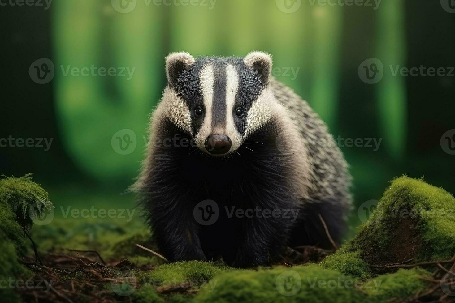 AI generated Beautiful badgers in outdoor wild forest nature background. .. Generated with AI. photo