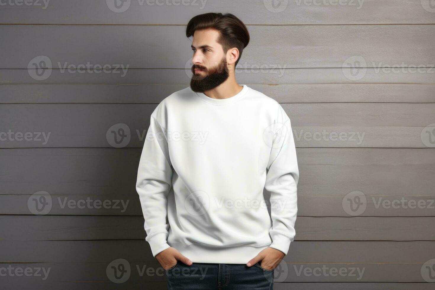 ai generado hombre vistiendo un blanco blanco Bosquejo suéter . generativo ai foto
