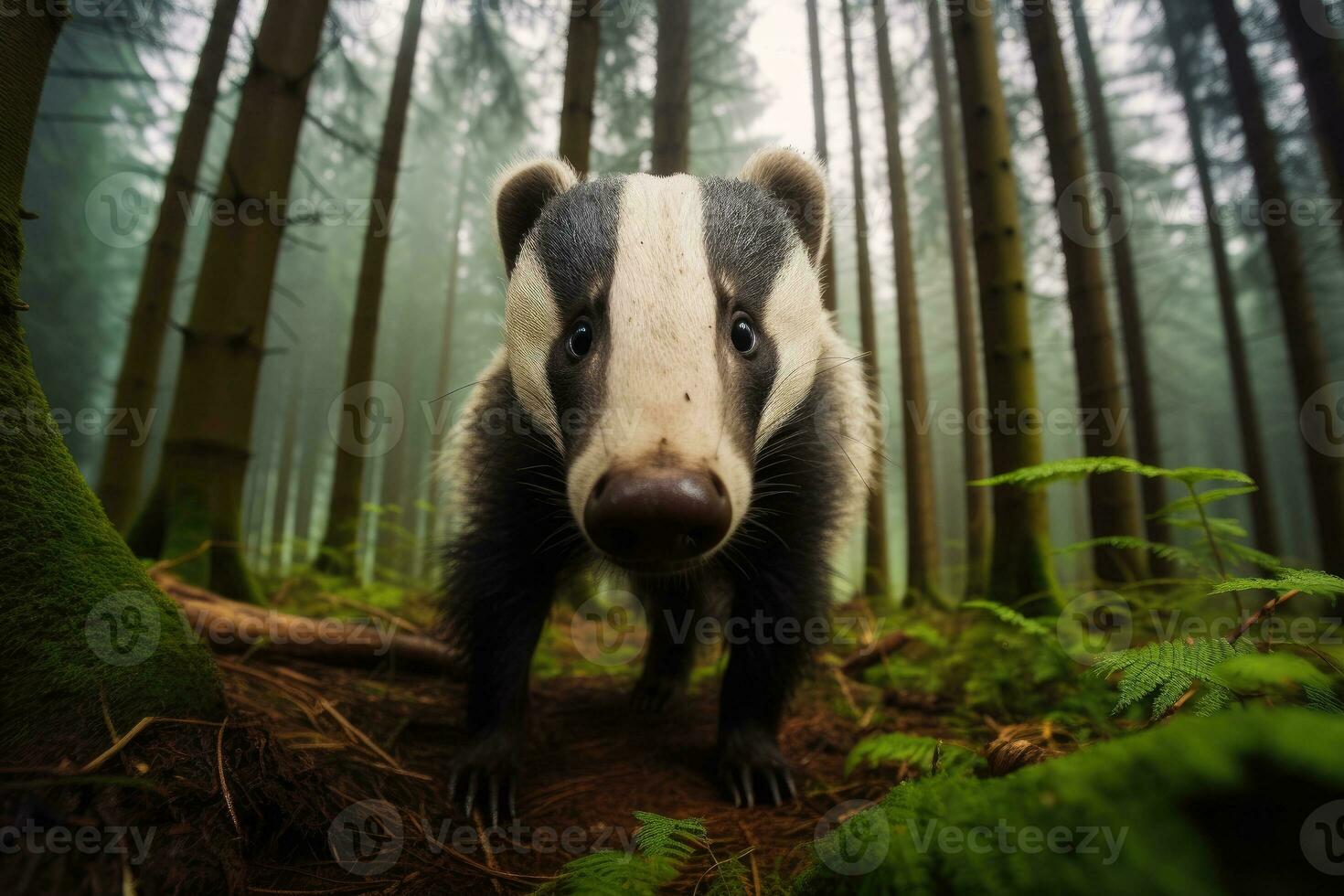 AI generated Beautiful badgers in outdoor wild forest nature background. .. Generated with AI. photo