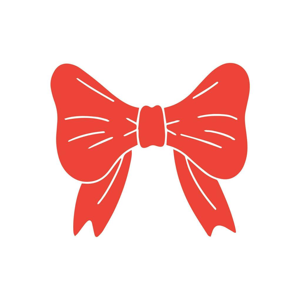 Cute hand drawn bow isolated on white background. Red bow. Hand drawn vector art.