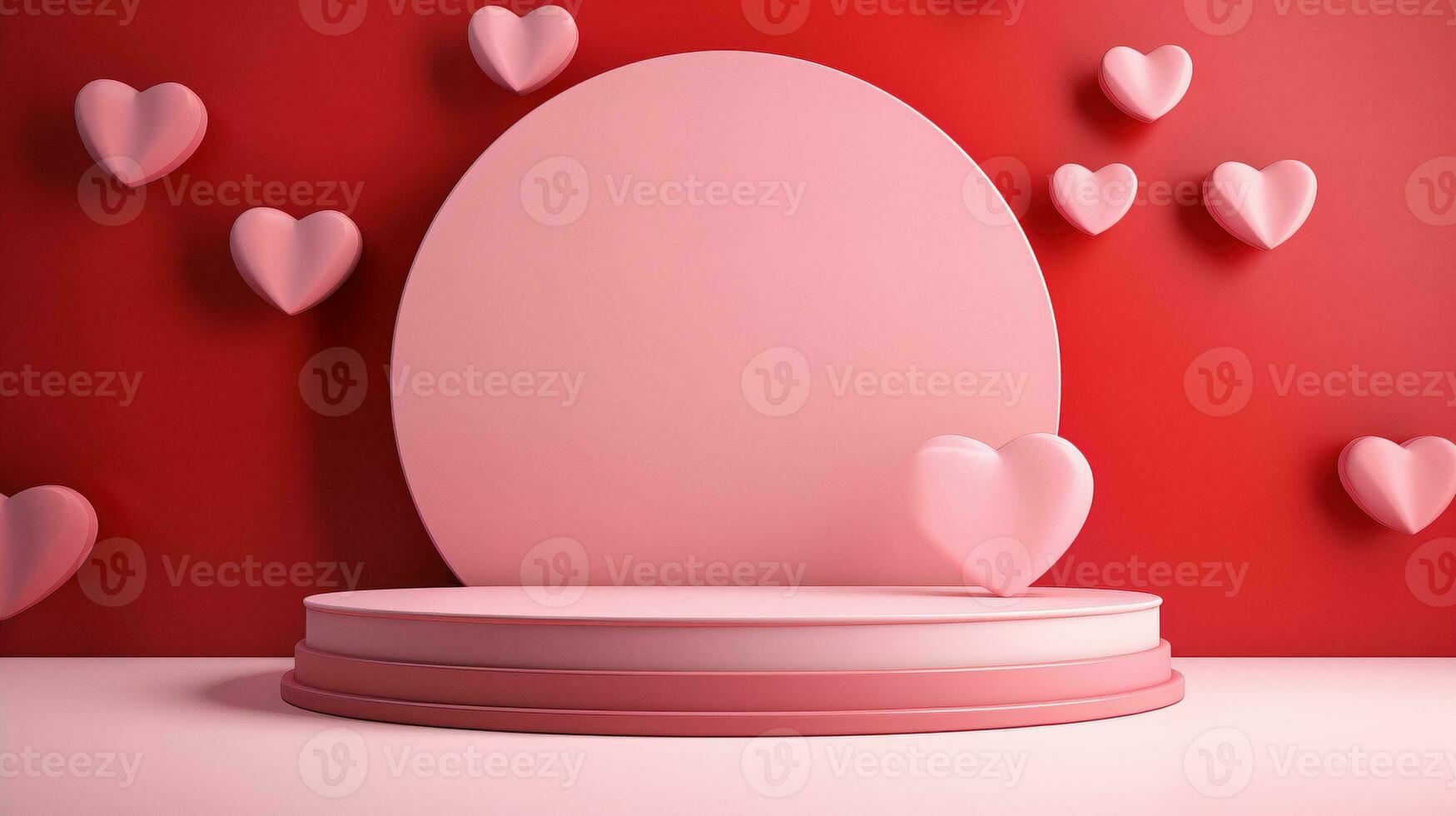 AI generated Loving hearts pastel pink round ai generated pedestal podium mockup photo