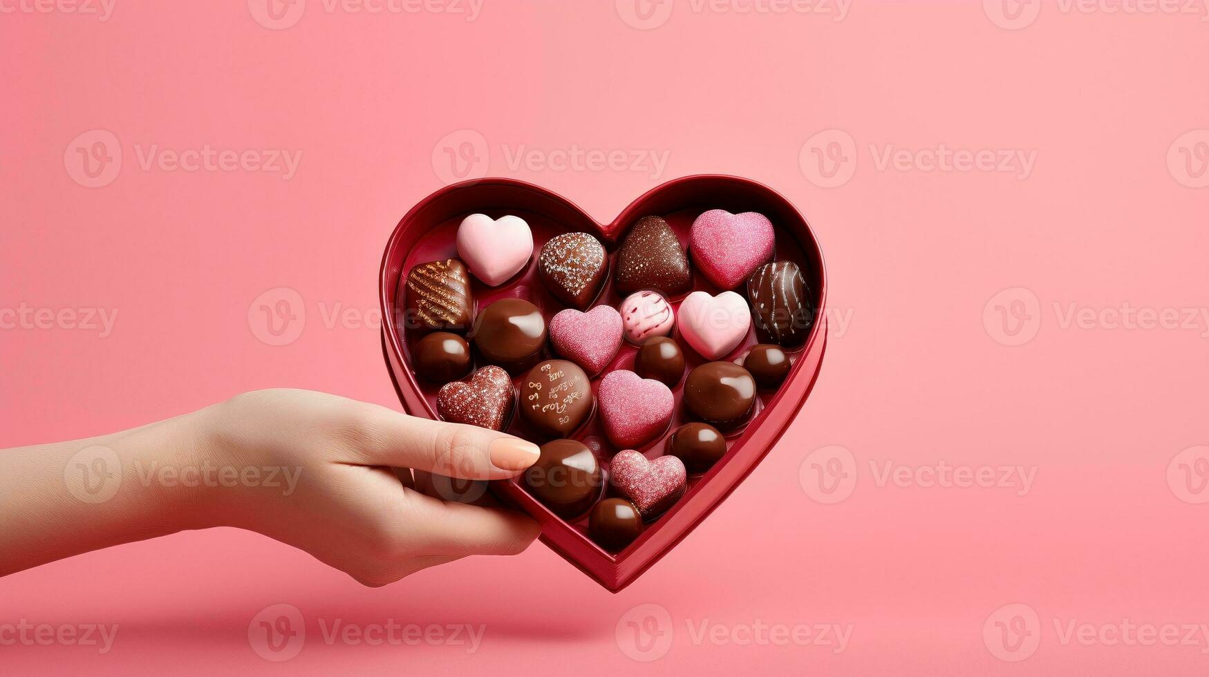 AI generated Holding heart shaped box of chocolates ai generated background image photo