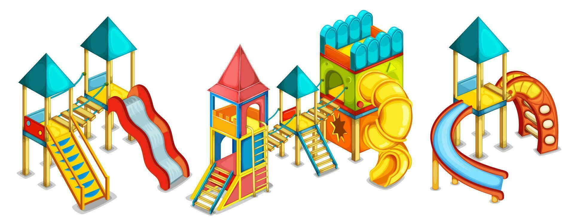 Kids playground set. Equipment for playing. Playhouse. vector