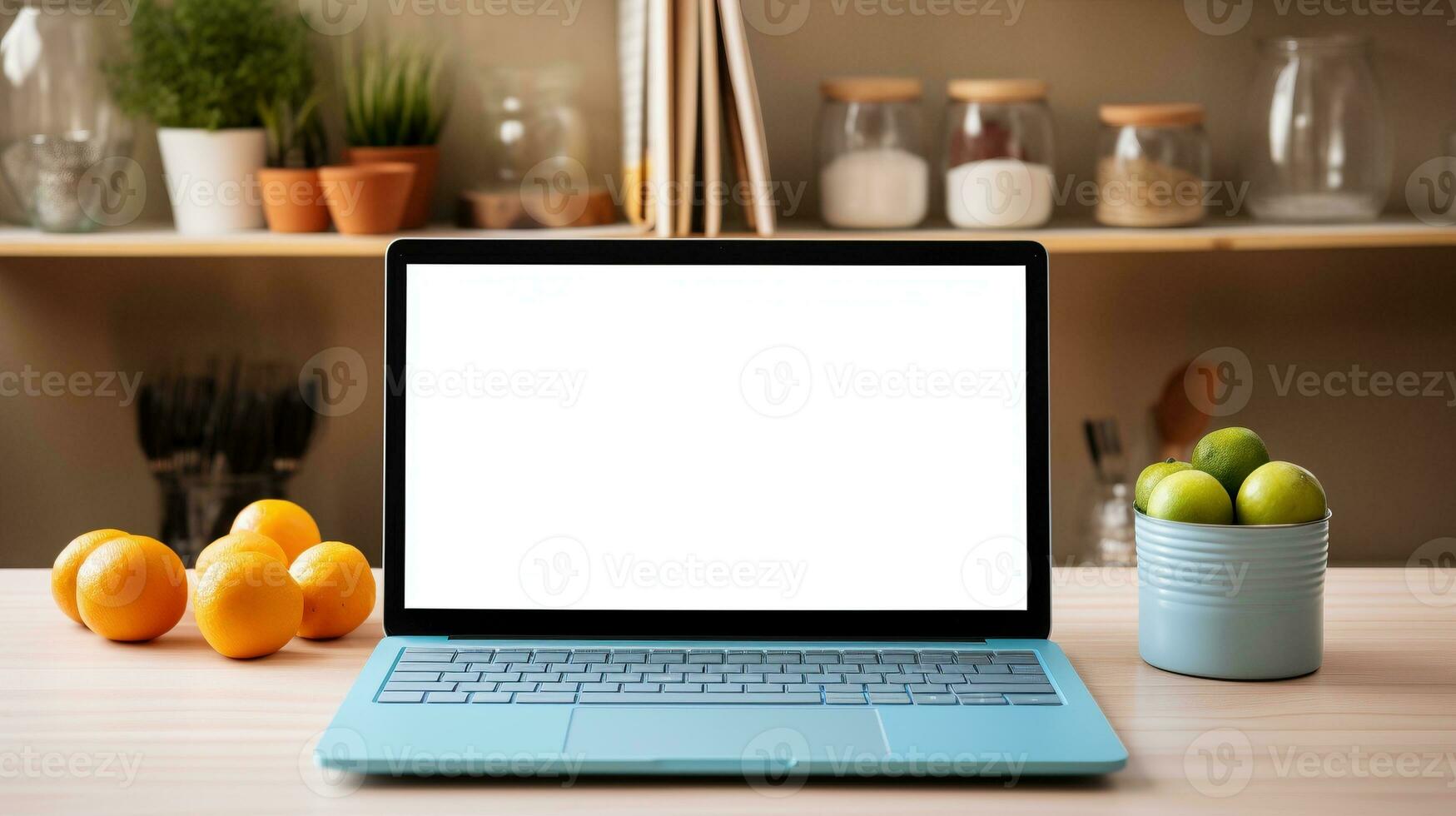 AI generated Modern kitchen surface ai generated laptop template photo