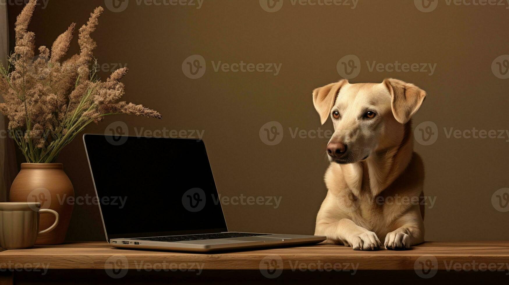 AI generated Labrador retriever looking side ai generated laptop template photo